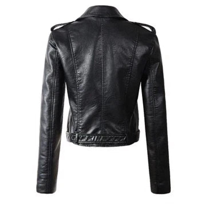 Giacca perfecto da donna in similpelle con cintura, per l’autunno