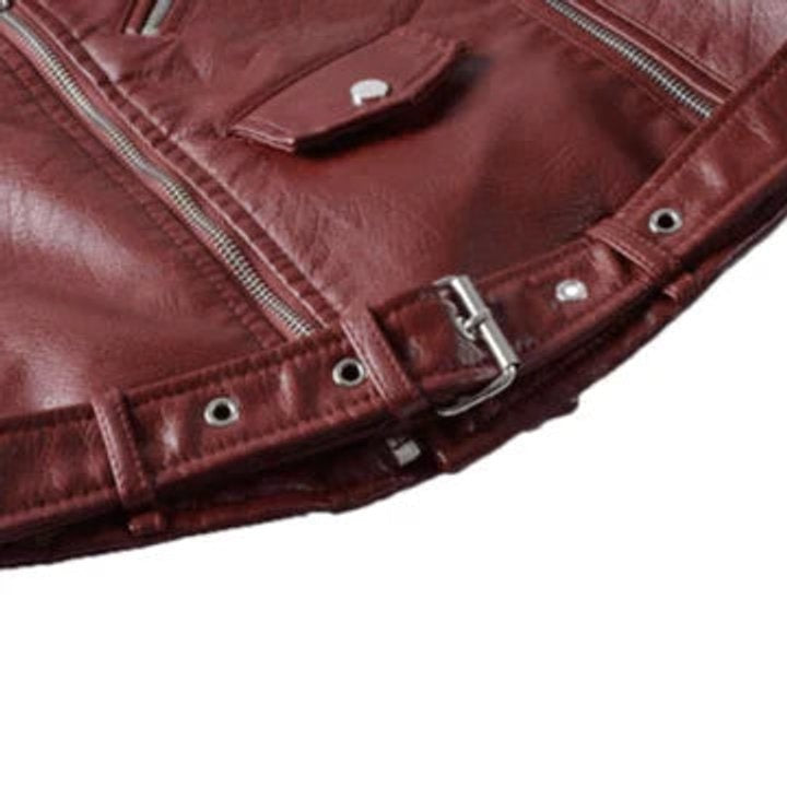 Giacca perfecto da donna in similpelle con cintura, per l’autunno