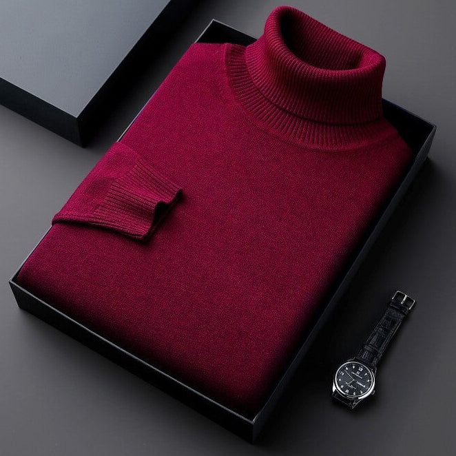 Men's fitted knit turtleneck sweater, ideal for autumn