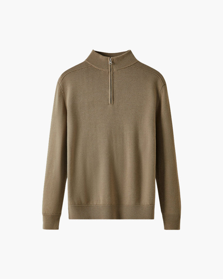 Pull homme en laine mérinos à col zippé, élégant pour l’automne