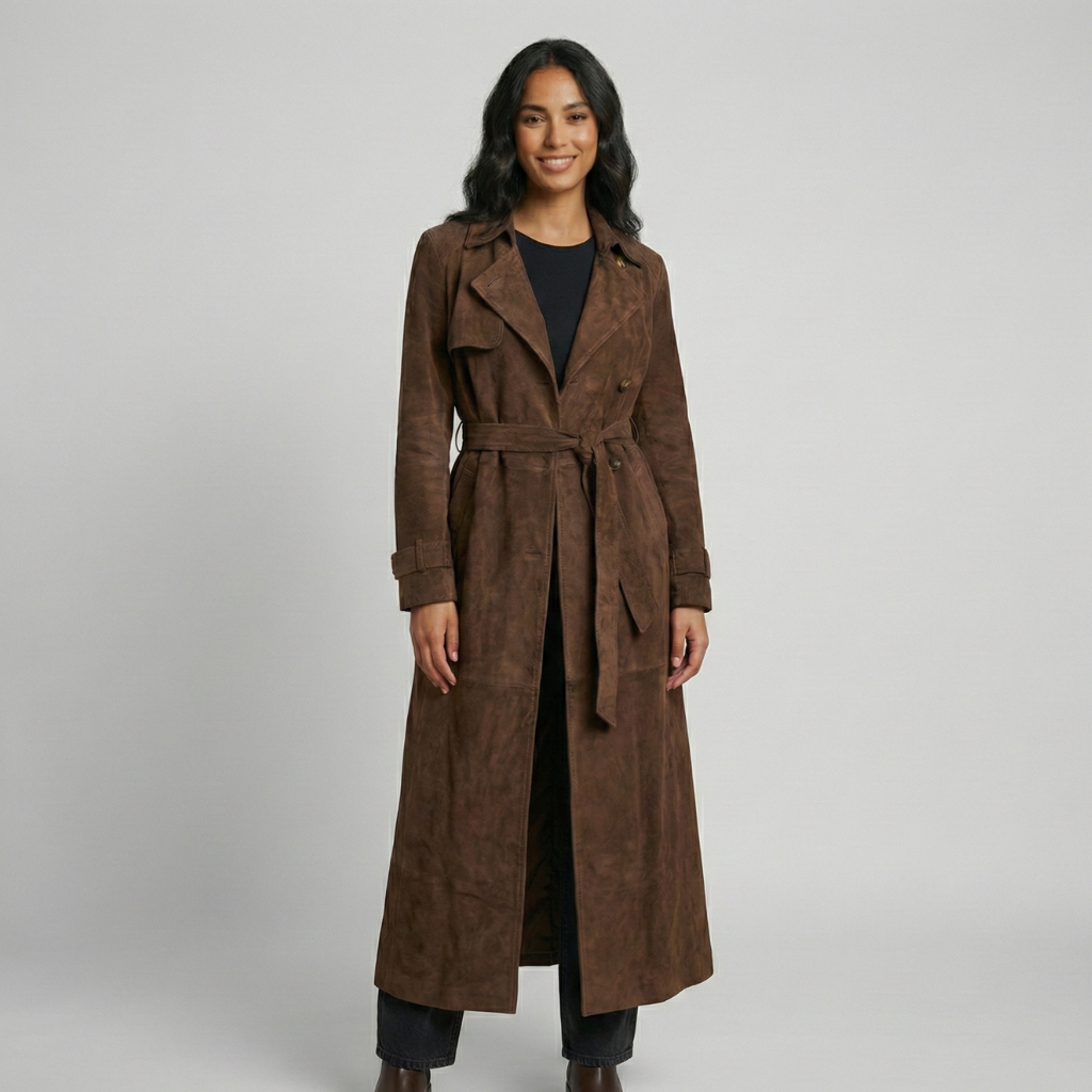 Trench-coat pour femme avec ceinture et revers, manteau élégant pour les journées d'automne plus fraîches