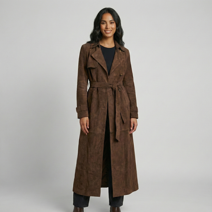 Trench-coat pour femme avec ceinture et revers, manteau élégant pour les journées d'automne plus fraîches