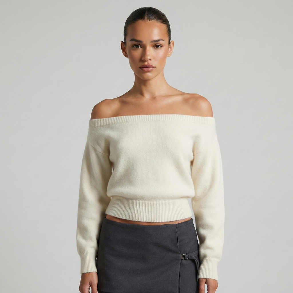 Pull femme à une épaule en maille de laine, coupe décontractée pour l'automne.