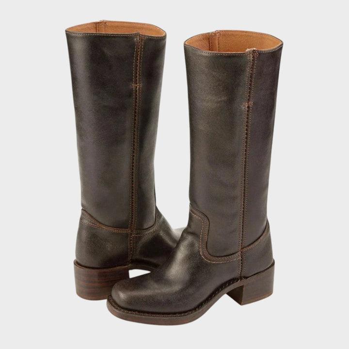 Bottes d’officier pour femme en cuir, hautes jusqu’aux genoux, pour l’automne