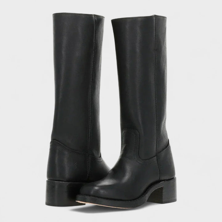 Bottes d’officier pour femme en cuir, hautes jusqu’aux genoux, pour l’automne