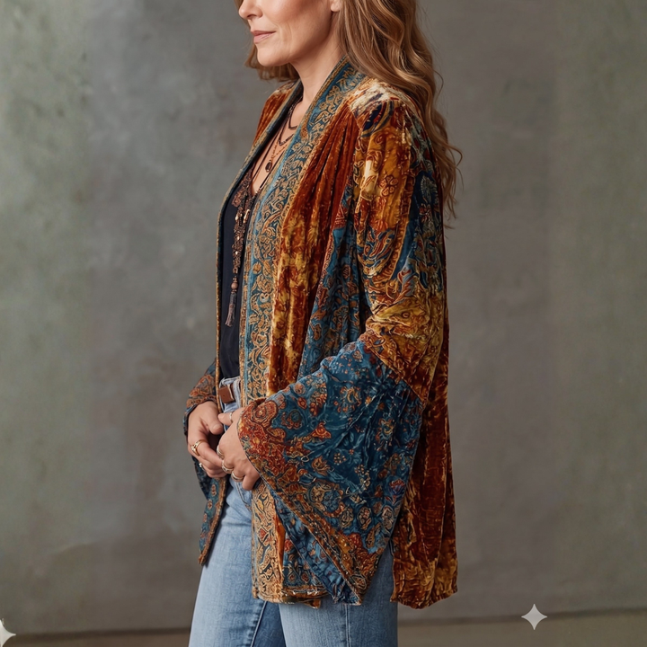 Veste bohème en velours pour femme cet automne, blazer élégant pour les jours froids