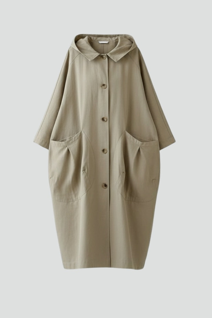 Imperméable femme long à capuche oversize pour l’automne