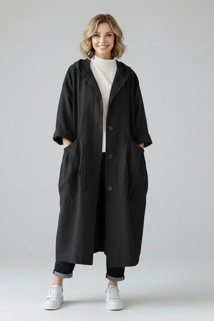 Imperméable femme long à capuche oversize pour l’automne