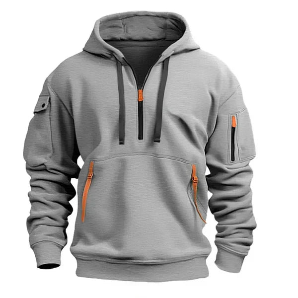 Sweat à capuche homme en molleton chaud, demi-zip avec poches zippées pour l’automne
