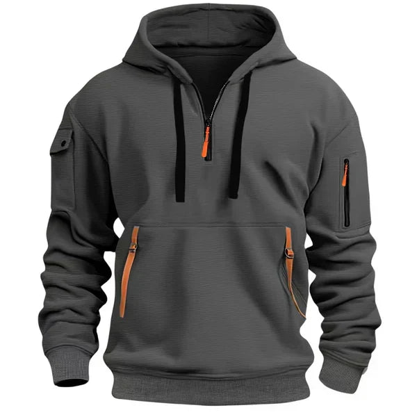 Sweat à capuche homme en molleton chaud, demi-zip avec poches zippées pour l’automne