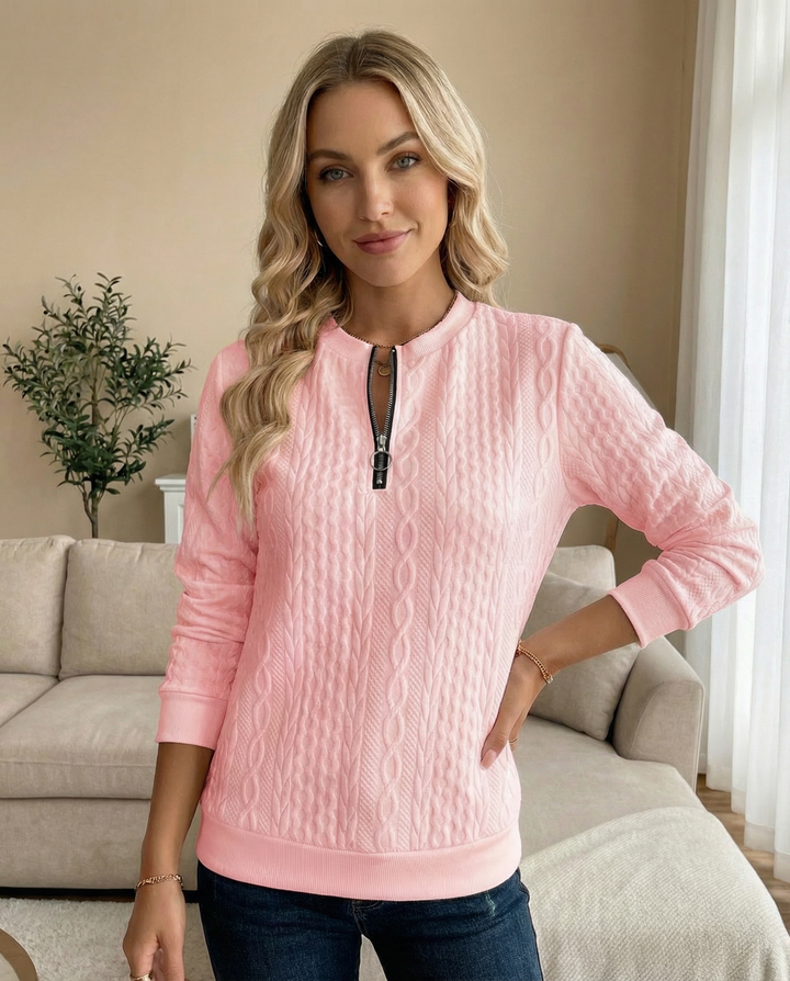 Sweat-shirt zippé pour femme, texturé, pour l’automne et les tenues de tous les jours