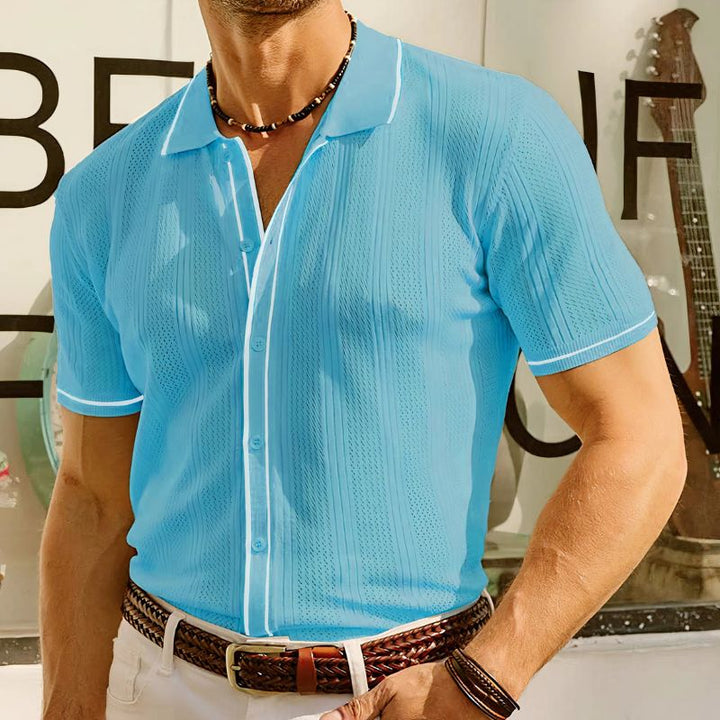 Men's summer polo shirt in glazed silk, elegant and timeless - Gaart