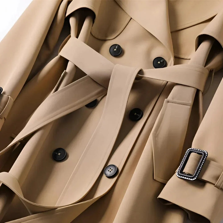 Gabardina larga para mujer con cinturón y solapas, abrigo elegante de entretiempo para otoño