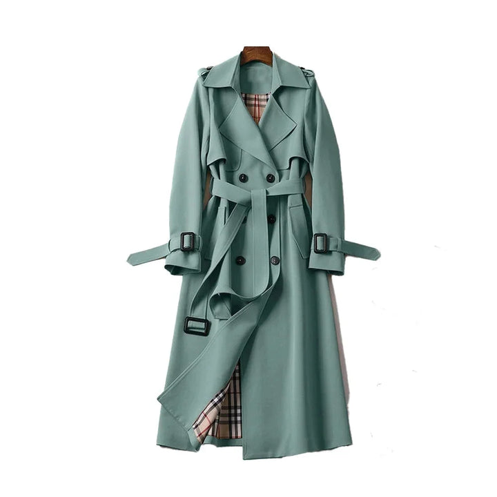 Gabardina larga para mujer con cinturón y solapas, abrigo elegante de entretiempo para otoño