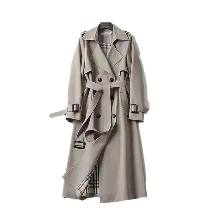 Gabardina larga para mujer con cinturón y solapas, abrigo elegante de entretiempo para otoño