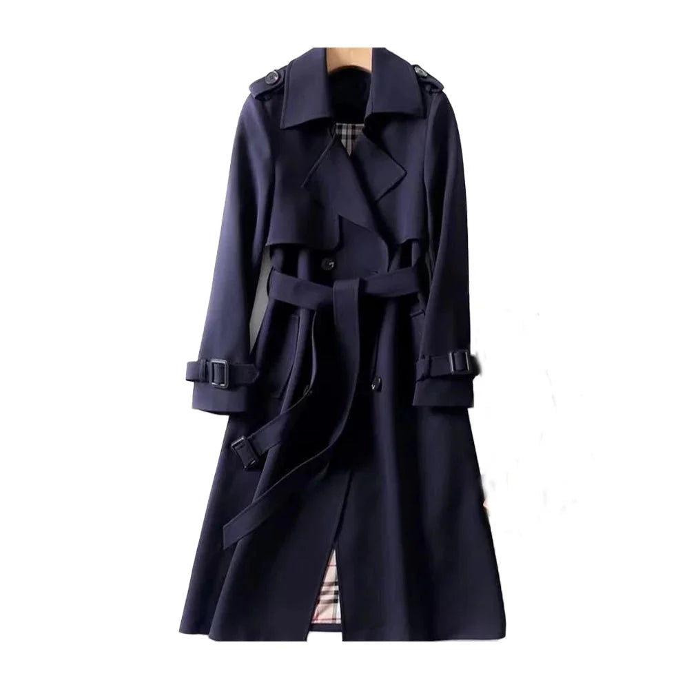 Gabardina larga para mujer con cinturón y solapas, abrigo elegante de entretiempo para otoño