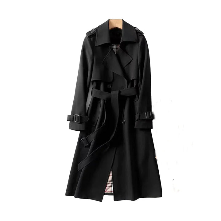 Gabardina larga para mujer con cinturón y solapas, abrigo elegante de entretiempo para otoño