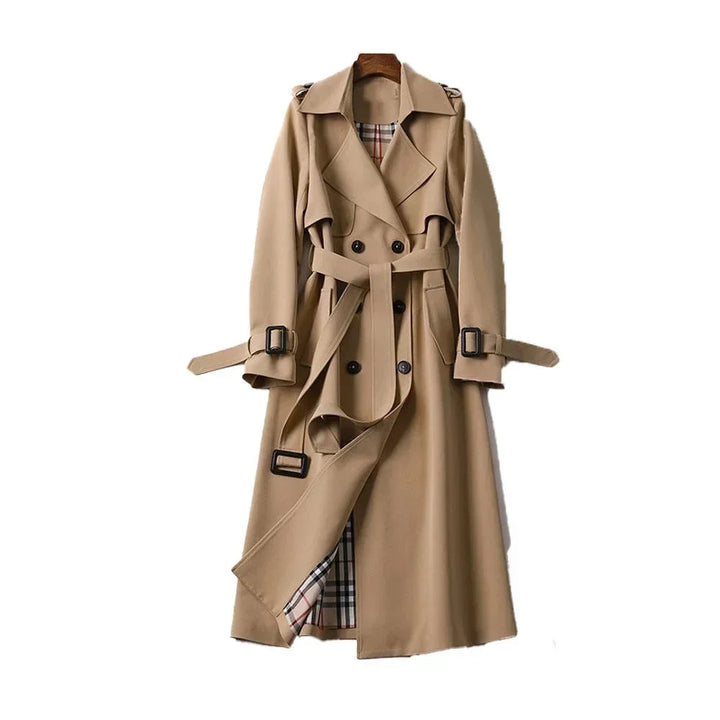 Gabardina larga para mujer con cinturón y solapas, abrigo elegante de entretiempo para otoño