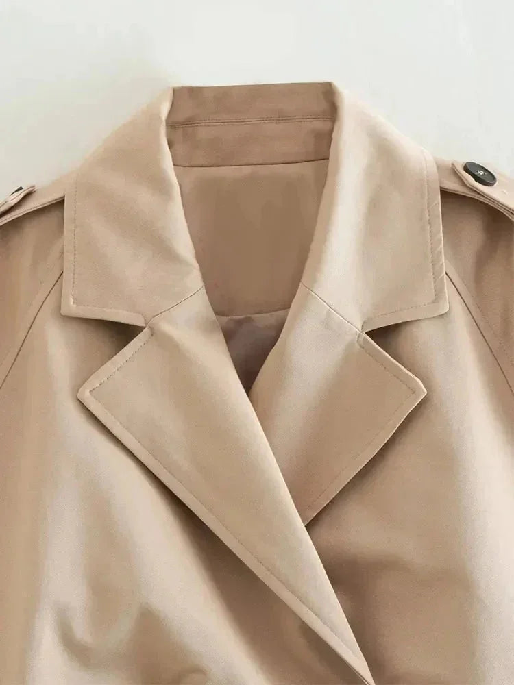 Trench-coat court pour femme à manches longues, manteau de transition élégant pour l'automne