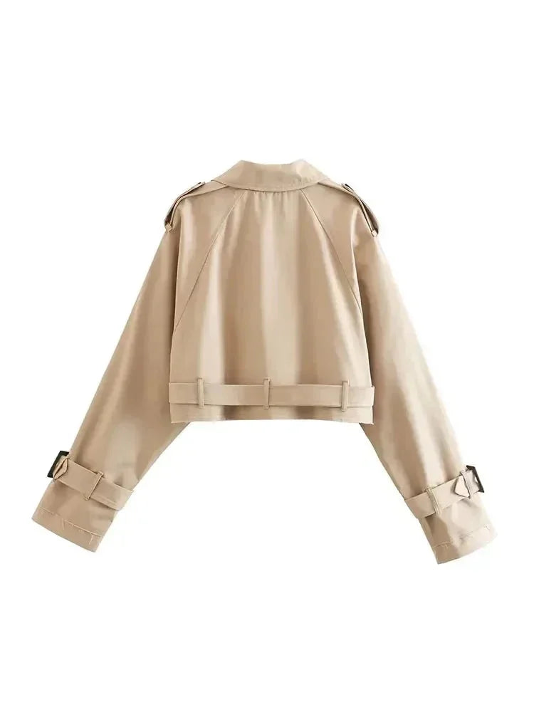 Trench-coat court pour femme à manches longues, manteau de transition élégant pour l'automne