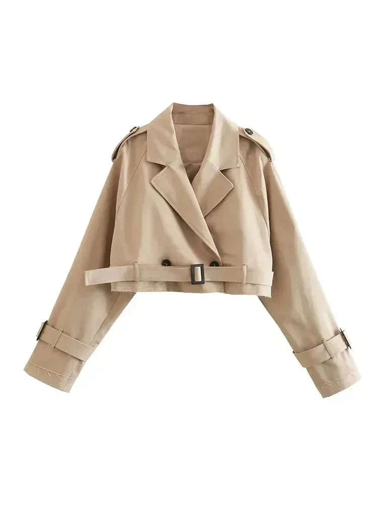 Trench-coat court pour femme à manches longues, manteau de transition élégant pour l'automne
