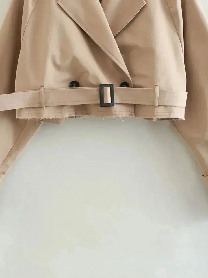 Trench-coat court pour femme à manches longues, manteau de transition élégant pour l'automne