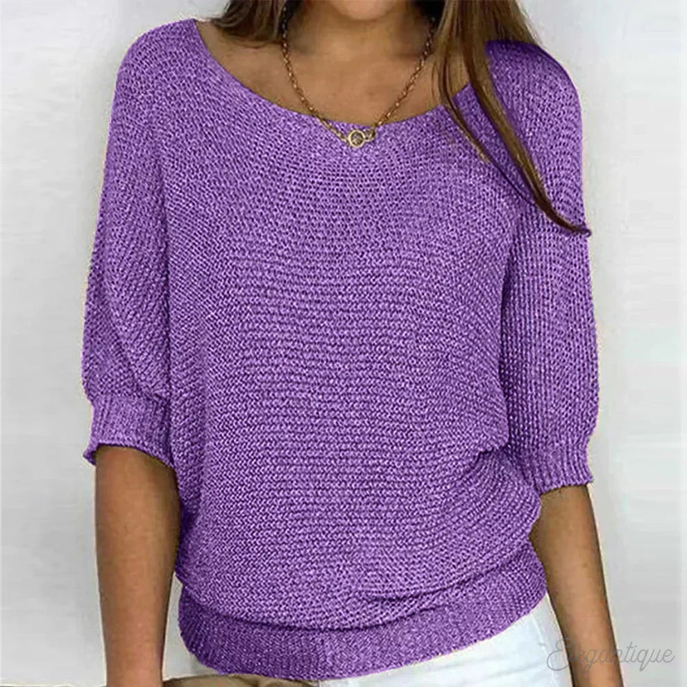 Pull en maille femme automnal à manches 3/4, coupe ample