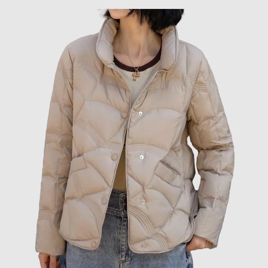 Women's short quilted puffer jacket with a stand collar, autumn-winter