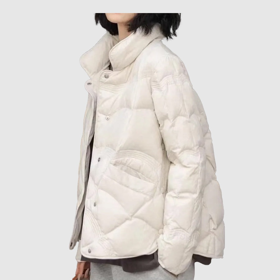 Women's short quilted puffer jacket with a stand collar, autumn-winter