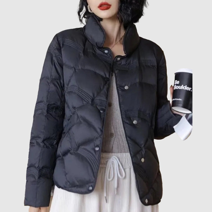 Women's short quilted puffer jacket with a stand collar, autumn-winter