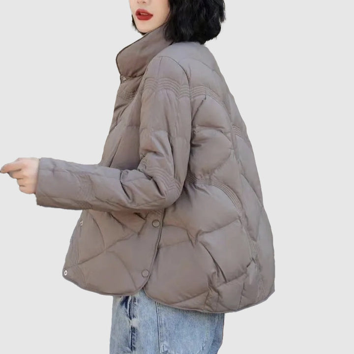 Women's short quilted puffer jacket with a stand collar, autumn-winter
