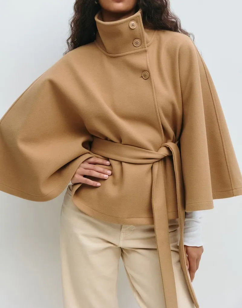 Manteau cape femme en laine, ceinturé à la taille, pour l’automne