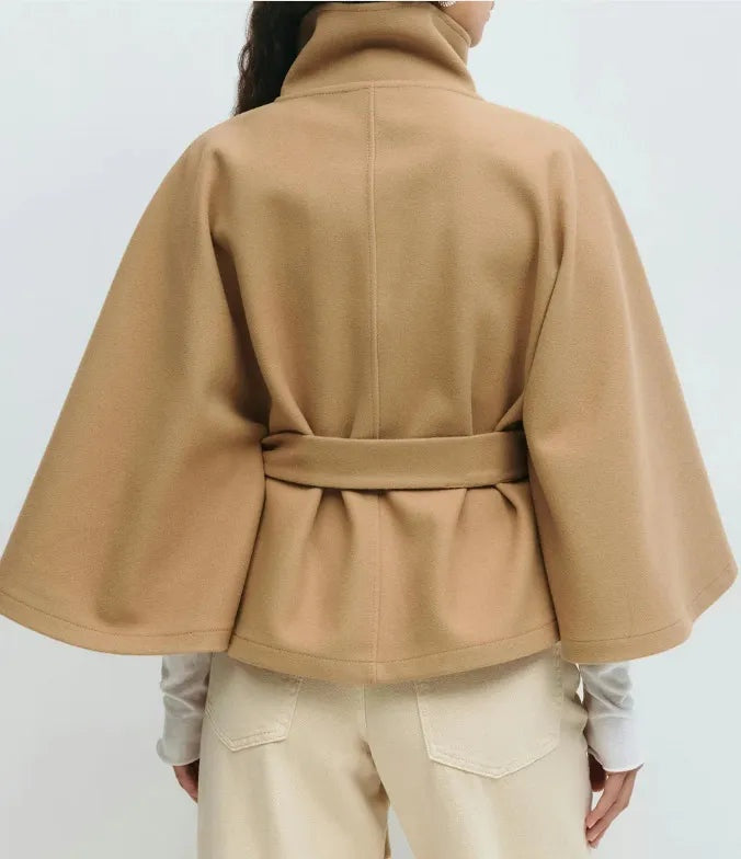 Manteau cape femme en laine, ceinturé à la taille, pour l’automne
