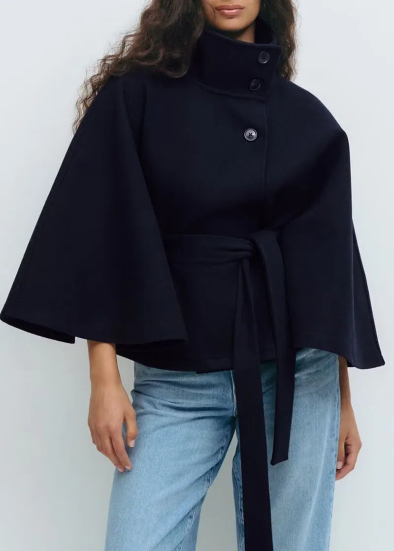 Manteau cape femme en laine, ceinturé à la taille, pour l’automne