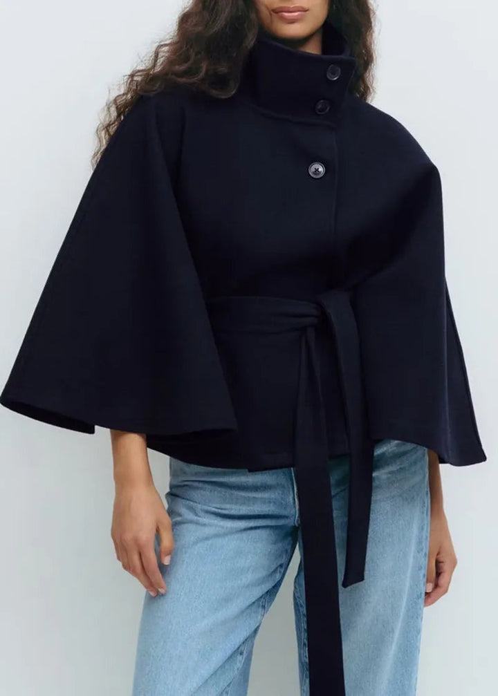 Manteau cape femme en laine, ceinturé à la taille, pour l’automne