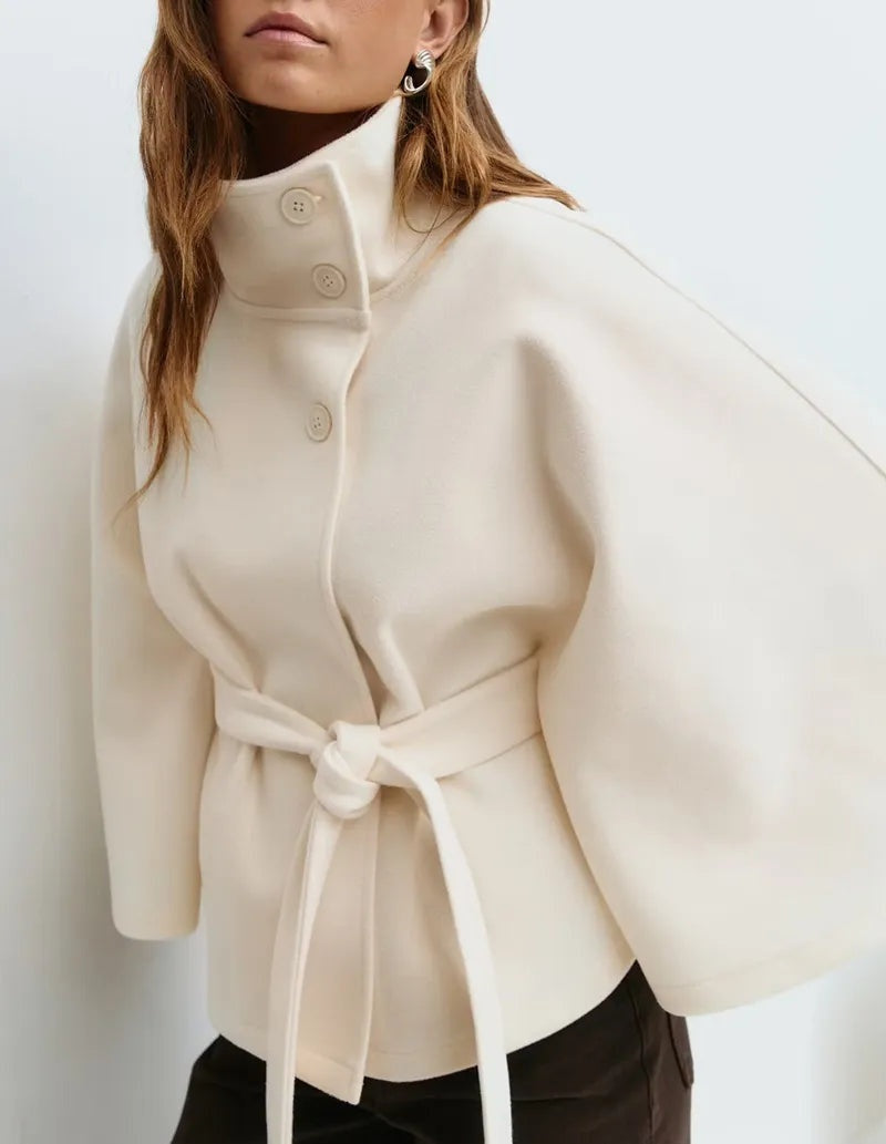 Manteau cape femme en laine, ceinturé à la taille, pour l’automne