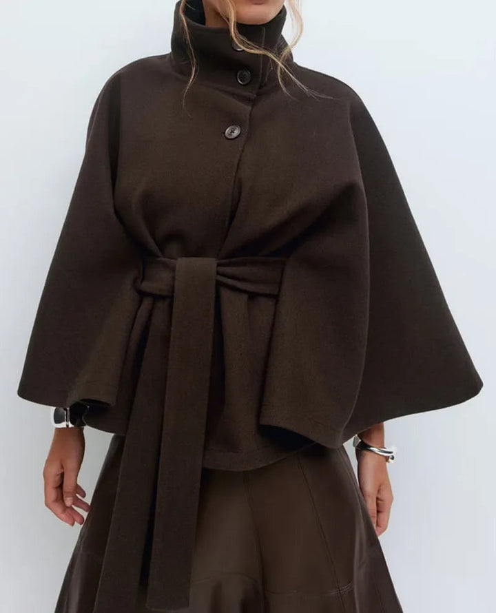 Manteau cape femme en laine, ceinturé à la taille, pour l’automne