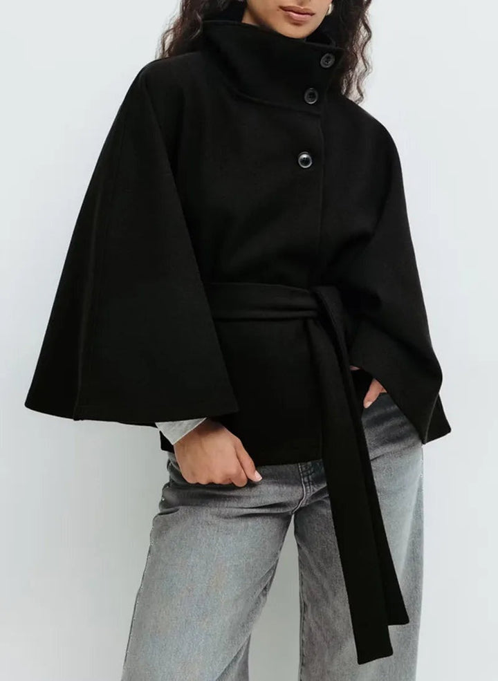 Manteau cape femme en laine, ceinturé à la taille, pour l’automne
