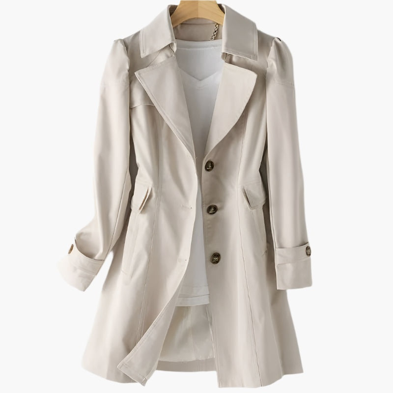 Trench-coat long pour femme en coton à revers, idéal pour la mi-saison et l’automne