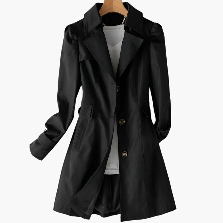Trench-coat long pour femme en coton à revers, idéal pour la mi-saison et l’automne