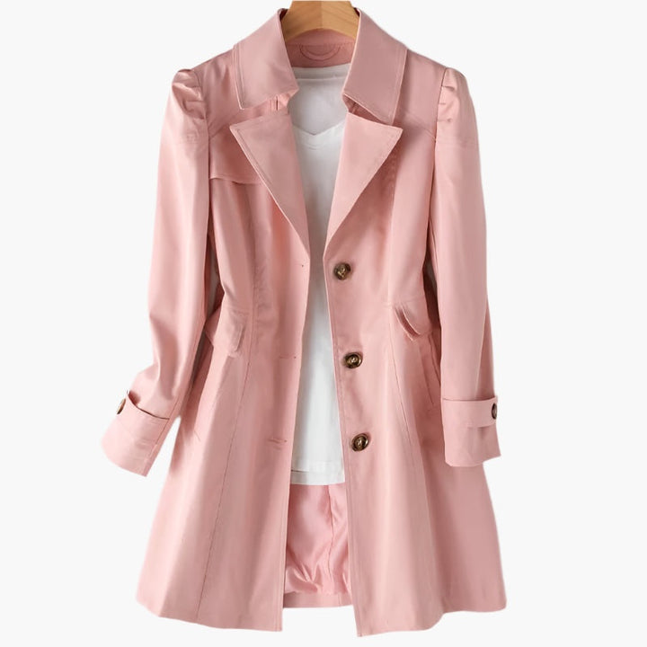 Trench-coat long pour femme en coton à revers, idéal pour la mi-saison et l’automne