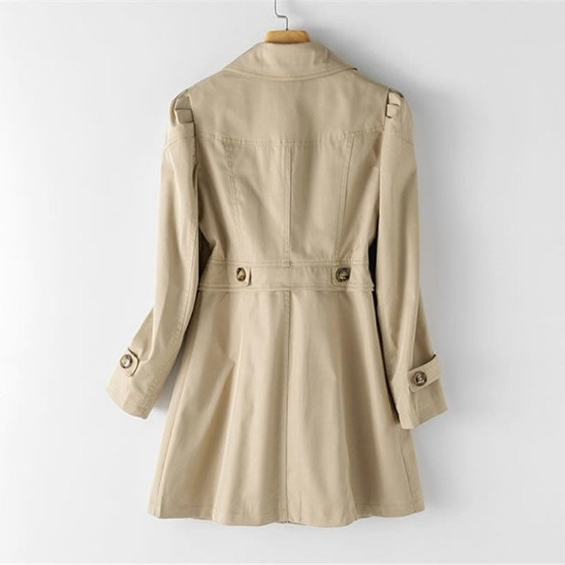 Trench-coat long pour femme en coton à revers, idéal pour la mi-saison et l’automne
