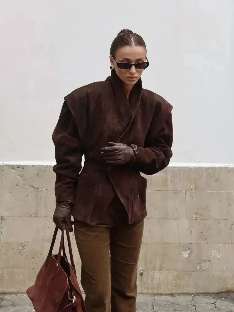 Veste pour femme en simili daim pour l'automne, coupe oversize élégante