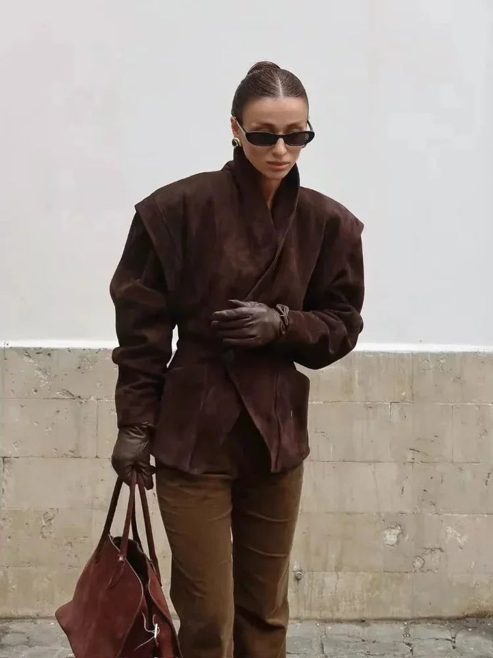 Veste pour femme en simili daim pour l'automne, coupe oversize élégante