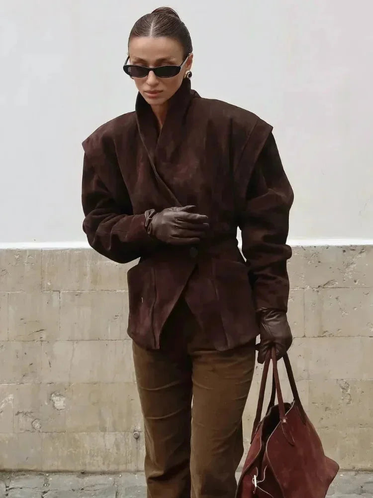 Veste pour femme en simili daim pour l'automne, coupe oversize élégante