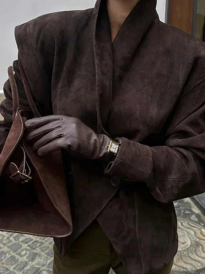 Veste pour femme en simili daim pour l'automne, coupe oversize élégante