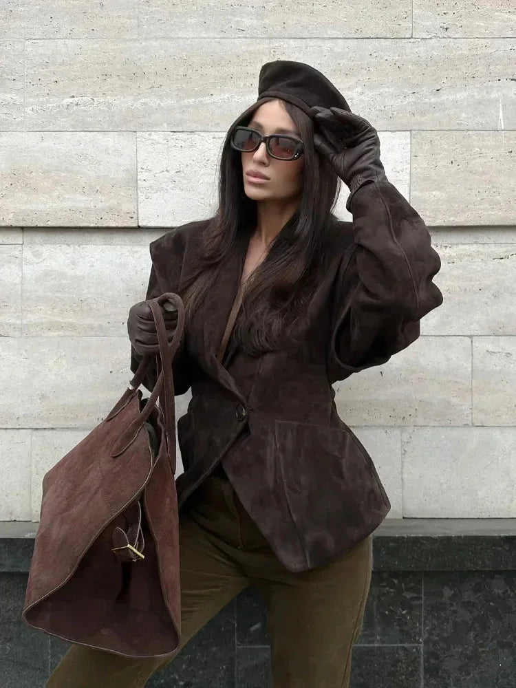 Veste pour femme en simili daim pour l'automne, coupe oversize élégante