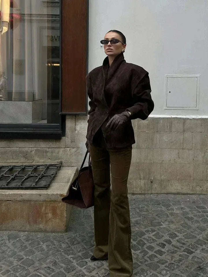 Veste pour femme en simili daim pour l'automne, coupe oversize élégante