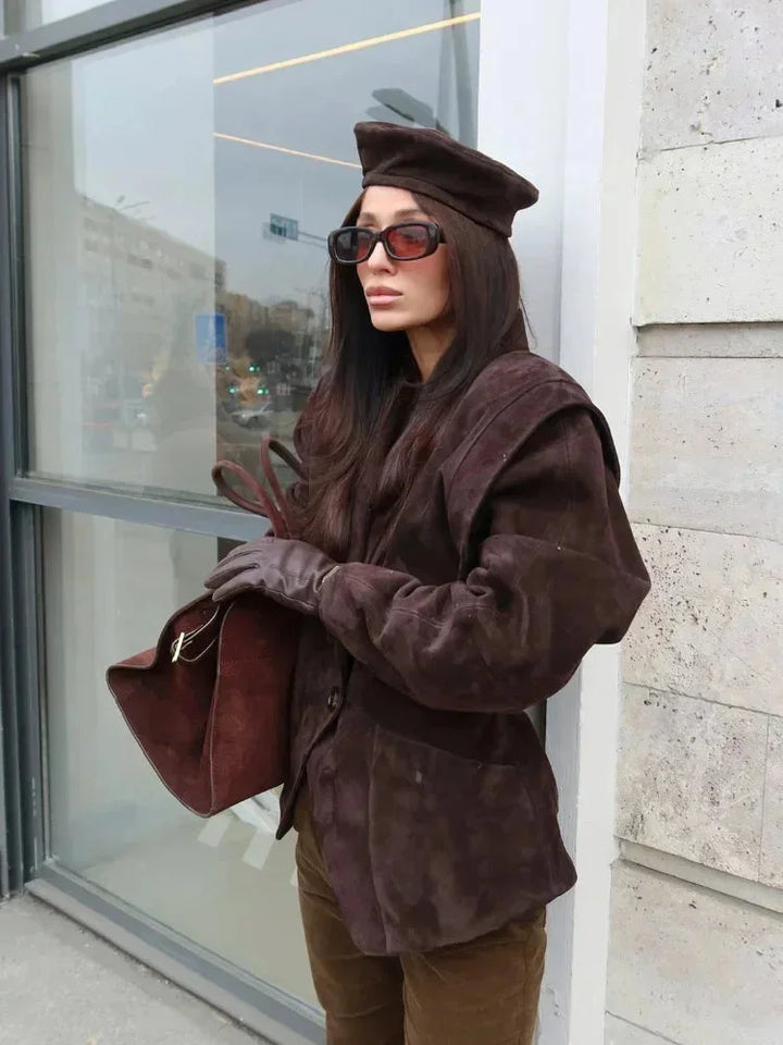 Veste pour femme en simili daim pour l'automne, coupe oversize élégante