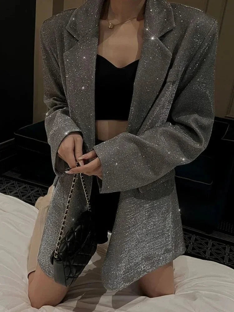 Blazer de mujer con lentejuelas para otoño, elegante y de noche para ocasiones especiales